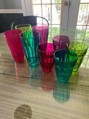 Colorful Glass Tumbler Set - Assorted Pink, Green, Teal